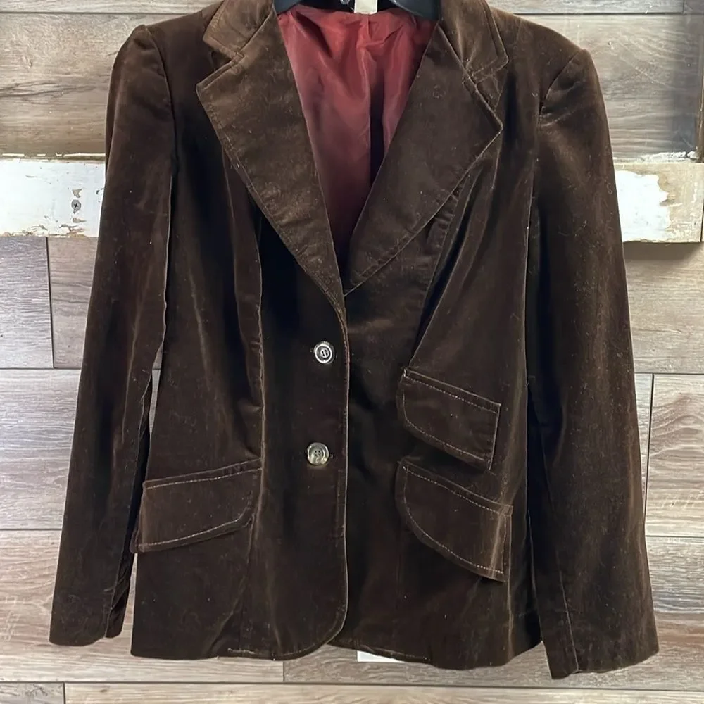 Vintage Union Made Velour Blazer Jacket Brown Size 9 Retro Tailored Classic
